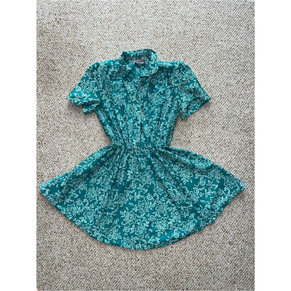 Vintage 80s California Looks Teal Floral Made in USA Retro Cottagecore